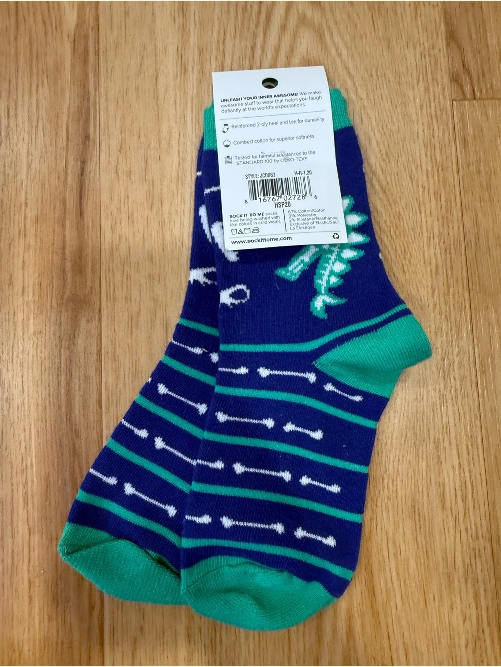 Blue & Teal Dinosaur Crew Socks